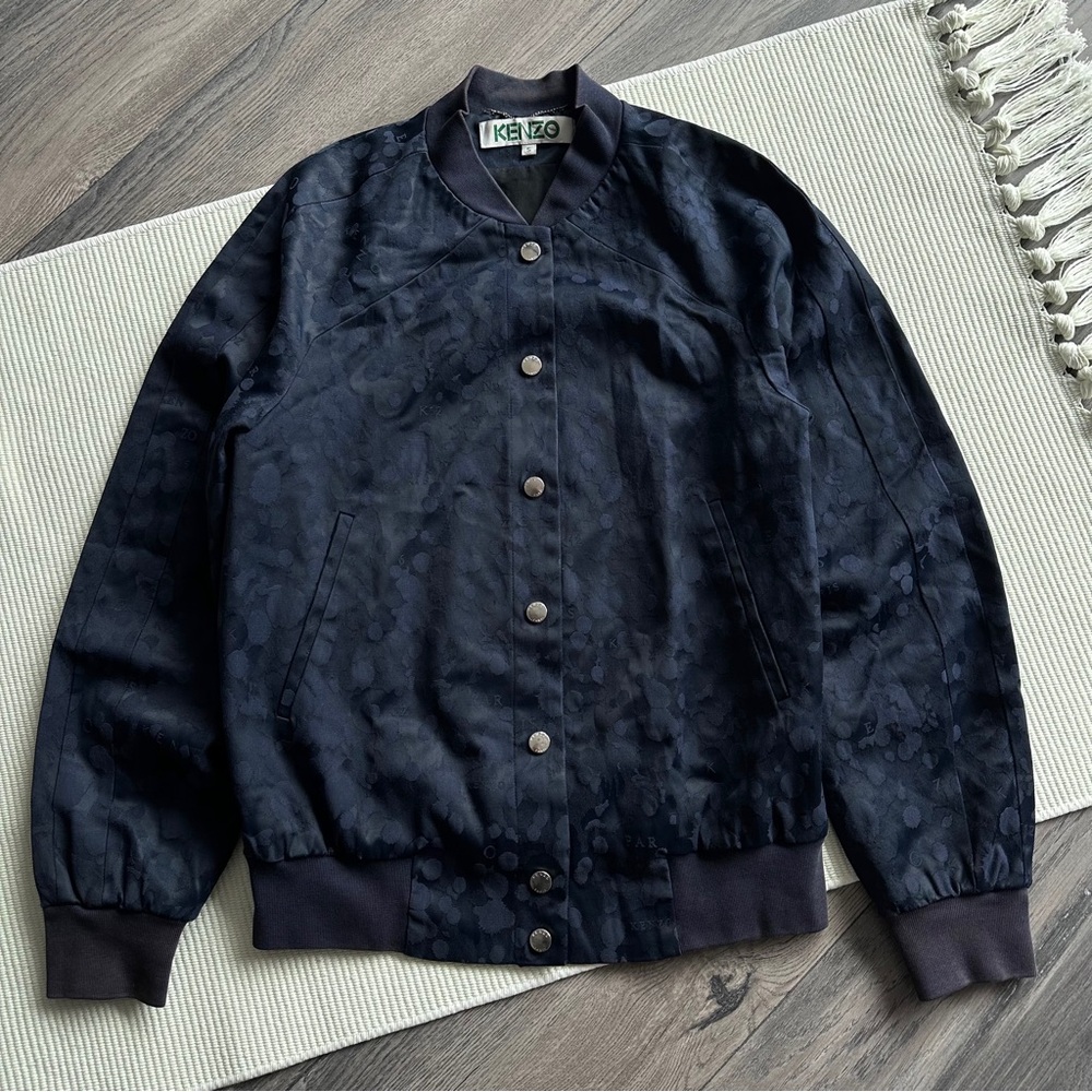 Rare KENZO Patterned Monogram Deep Navy Bomber Jacket